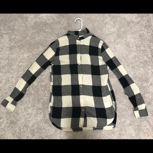 Plaid black and white flannel shirt